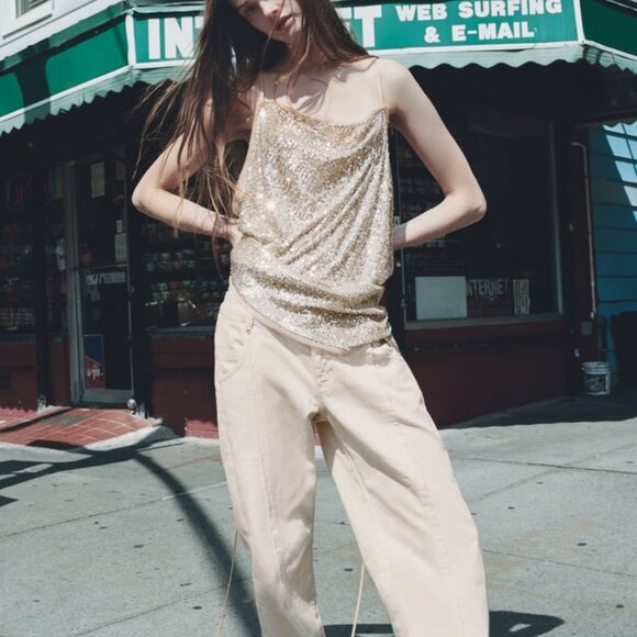 Zara Gold Sequin Top - Picture 1 of 6